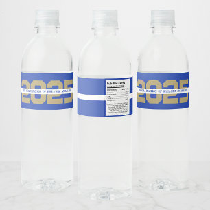 Blue & Bronze Gold Personalised Graduation Water Bottle Label