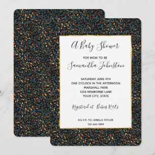 Blue Bronze Leopard Print Invitation