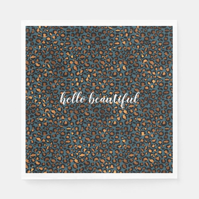 Blue Bronze Leopard Print Napkin (Front)