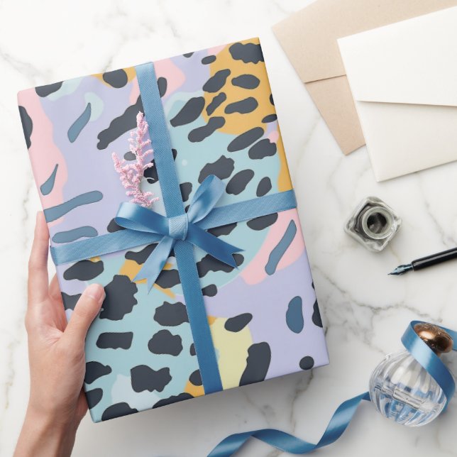 Blue Bronze Pastel Leopard Spots Wrapping Paper (Gifting)