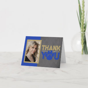 Blue & Bronze Paw Print Graduation Folding Photo Thank You Card