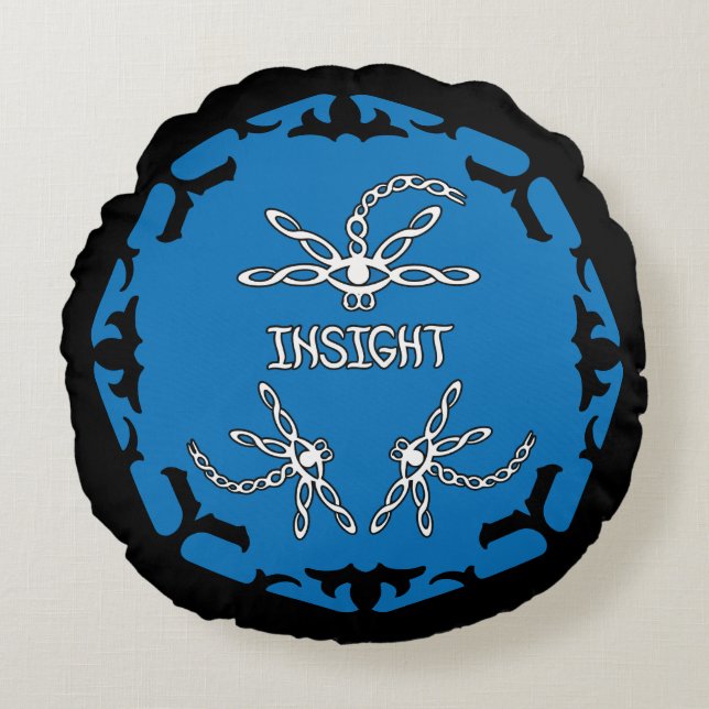 Blue, Brow 3rd Eye Chakra "Insight" Dragonflies Round Cushion (Front)