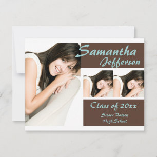 Blue/Brown 3 Photo Graduation Announcement