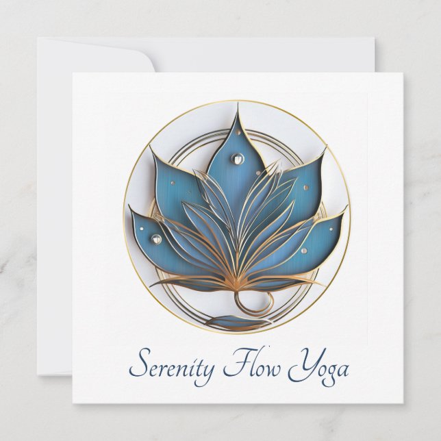 Blue Brown Abstract Lotus Flower Elegant stylish Invitation (Front)