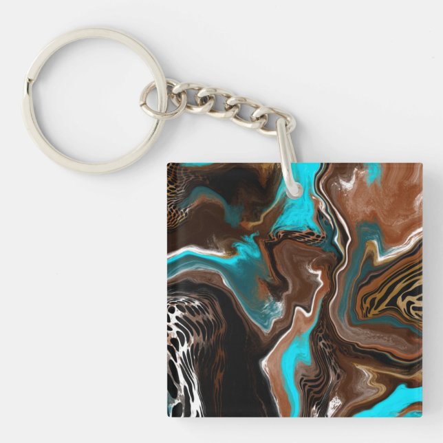 Blue, Brown and Black Abstract Art   Key Ring (Front)