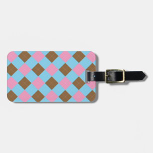 Blue, brown and pink plaid pattern luggage tag