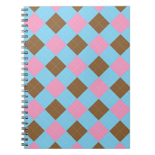 Blue, brown and pink plaid pattern notebook
