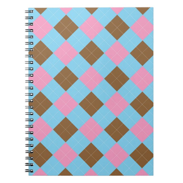 Blue, brown and pink plaid pattern notebook (Front)