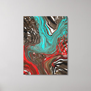 Blue, Brown and Red Fluid Abstract Art Canvas Print