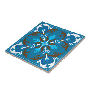 Blue, brown and white Azulejo  Ceramic Tile