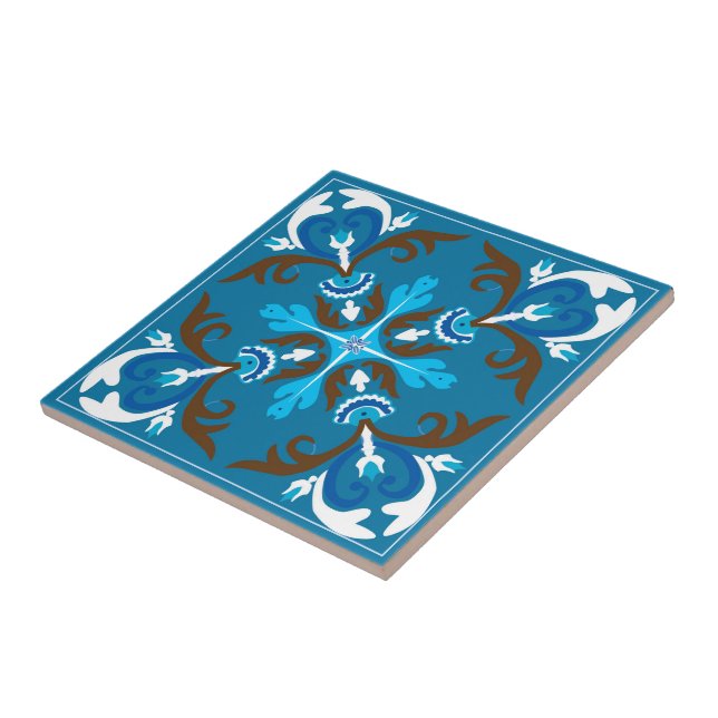 Blue, brown and white Azulejo  Ceramic Tile (Side)