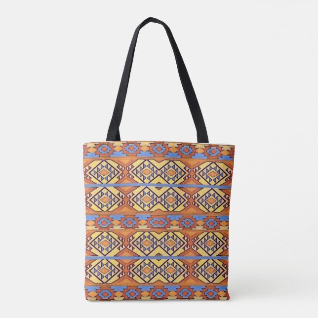 Blue, Brown and Yellow Southwest Retro Tote Bag (Back)