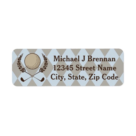 Blue Brown Argyle Golf Return Address Label
