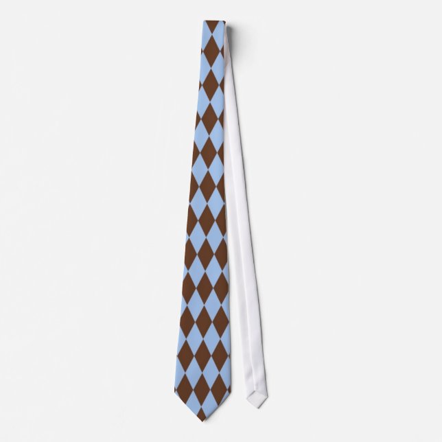 Blue & Brown Argyle Pattern Men's Tie (Front)