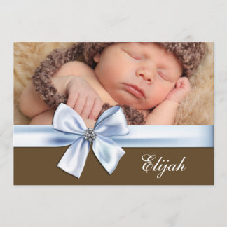 Blue Brown Baby Boy Photo Birth Announcements