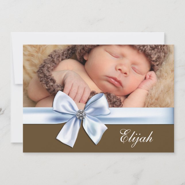 Blue Brown Baby Boy Photo Birth Announcements (Front)