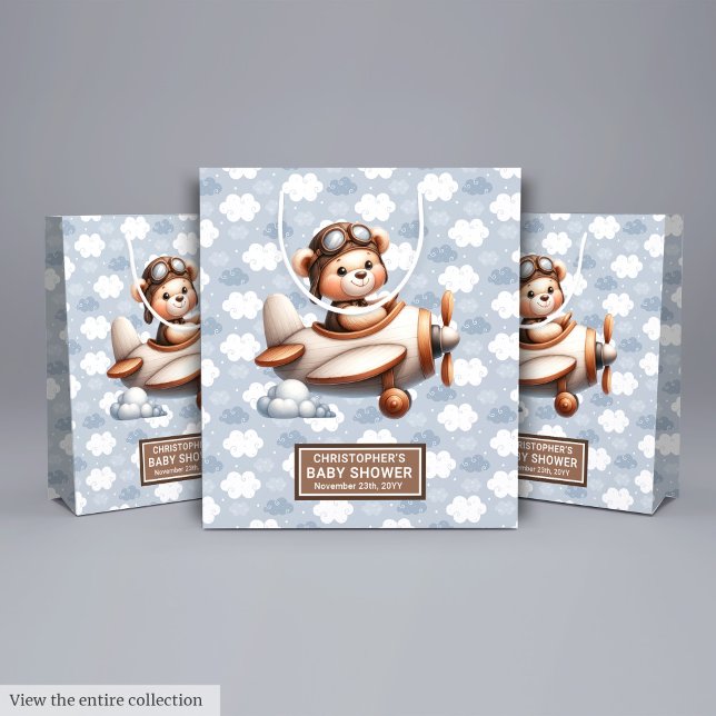 Blue Brown Bear Baby Shower Favour Bag For Boys (Blue Brown Bear Baby Shower Favor Bag For Boys)