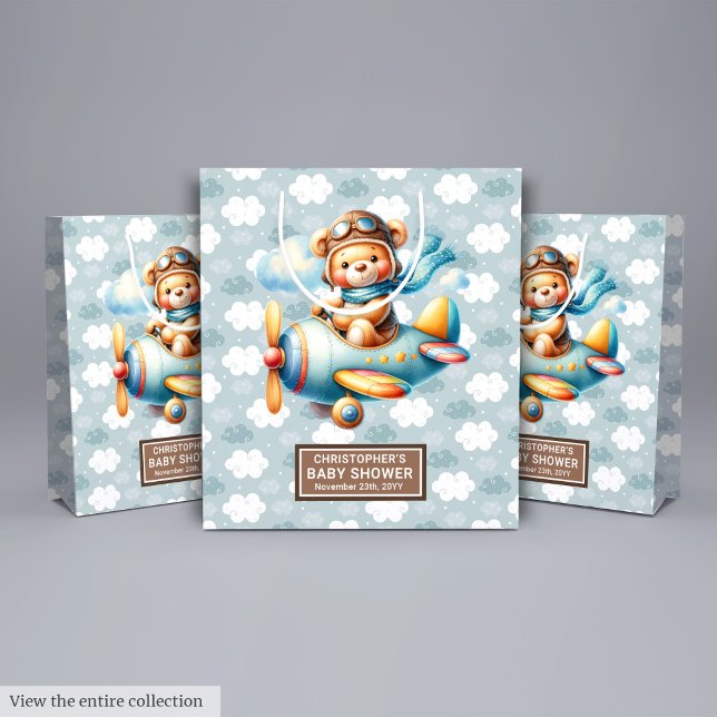 Blue Brown Bear Baby Shower Gift Bag With Name (Blue Brown Bear Baby Shower Gift Bag With Name)