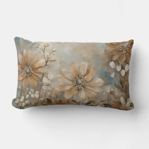 Blue Brown Beige Farmhouse Floral Lumbar Pillow