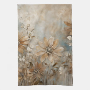 Blue Brown Beige Farmhouse Floral  Tea Towel