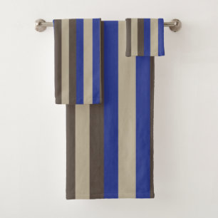 Blue Brown Beige Vertical Stripe Bath Towel Set