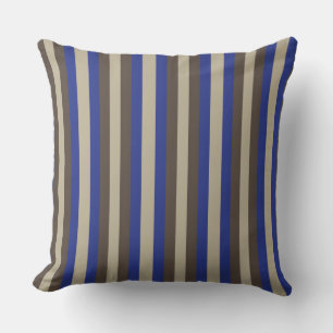 Blue Brown Beige Vertical Stripe Cushion
