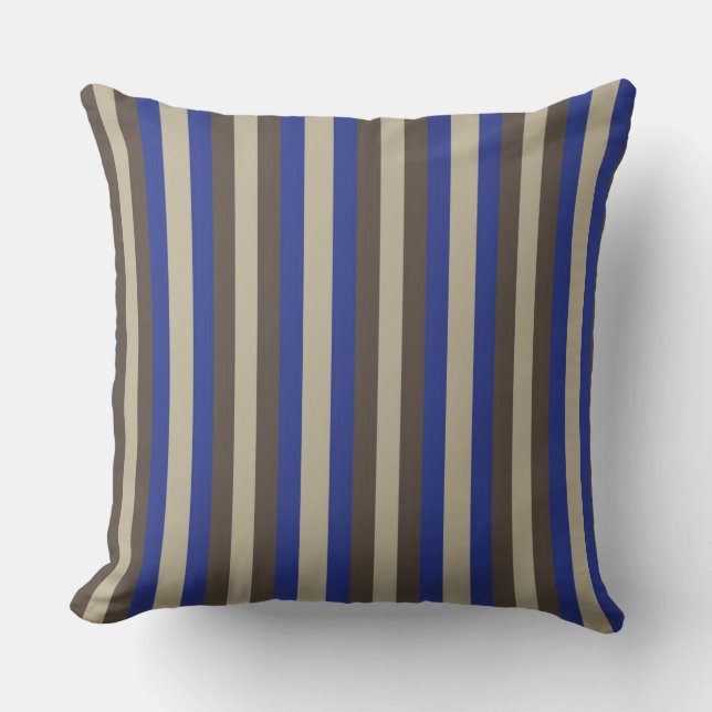 Blue Brown Beige Vertical Stripe Cushion (Front)