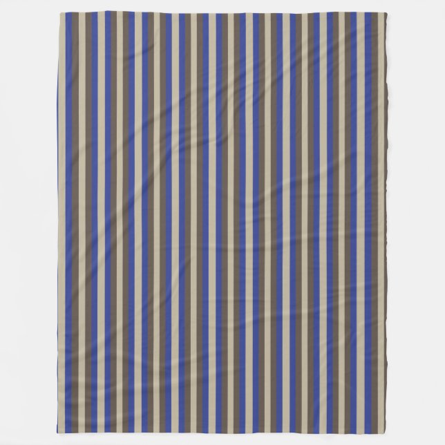 Blue Brown Beige Vertical Stripe  Fleece Blanket (Front)