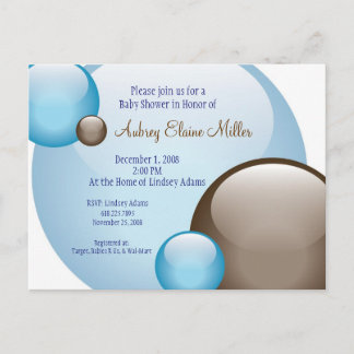 Blue & Brown Bubble Invitation Postcard