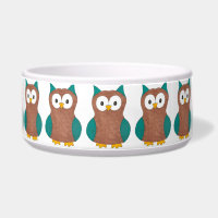 Blue Brown Cartoon Owl Print Owls Bird Pet Bowl