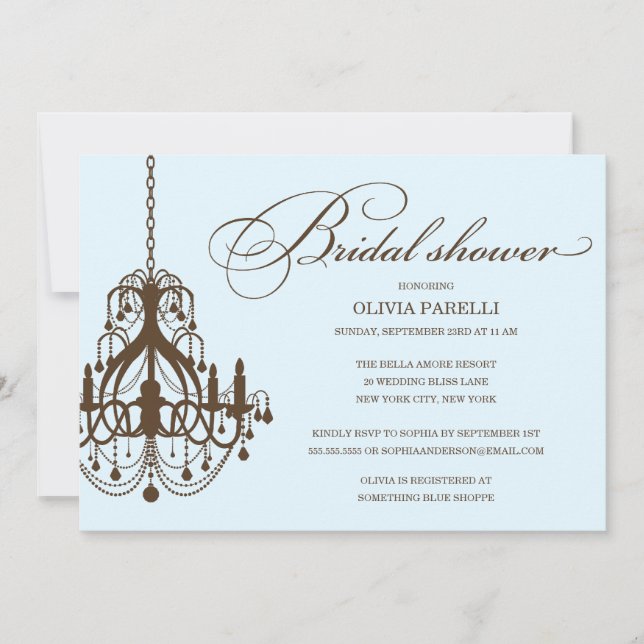 BLUE & BROWN CHANDELIER | BRIDAL SHOWER INVITE (Front)