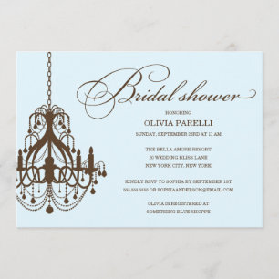 BLUE & BROWN CHANDELIER   BRIDAL SHOWER INVITE