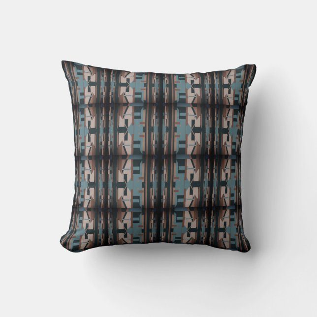 Blue Brown Charcoal Beige Southwest Look Mosaics Cushion (Front)