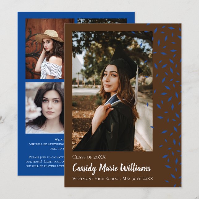 Blue Brown Confetti Graduation Announcement (Front/Back)