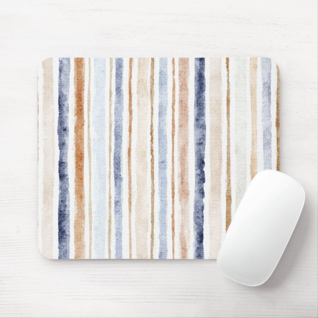 Blue Brown Cream Stripes Mouse Pad (With Mouse)
