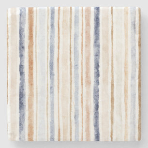 Blue Brown Cream Stripes Stone Coaster