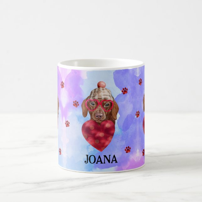 Blue Brown Dachshund Valentine's Day Gift Dog Coffee Mug (Center)