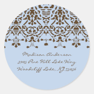 Blue & Brown Damask Address Label