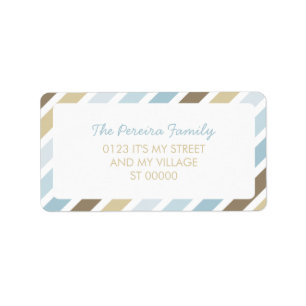 Blue Brown Diagonal Stripe Pattern Simple Striped Label