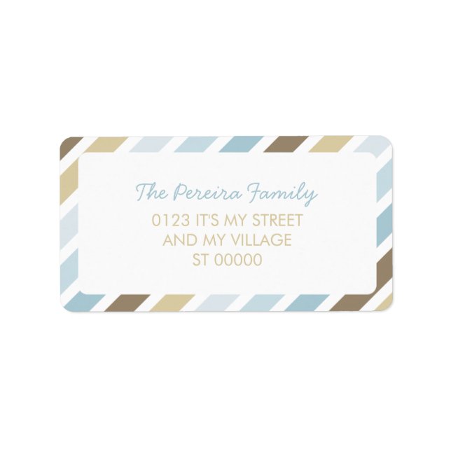 Blue Brown Diagonal Stripe Pattern Simple Striped Label (Front)