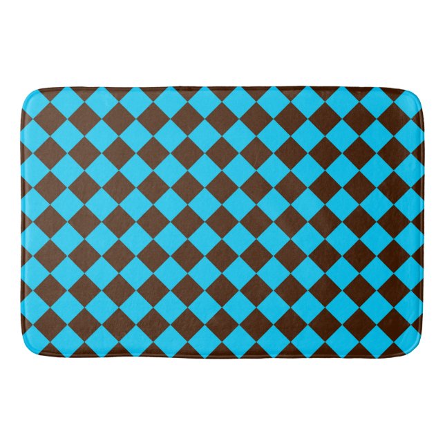 Blue Brown Diamond Chequered Pattern	 Bath Mat (Front)