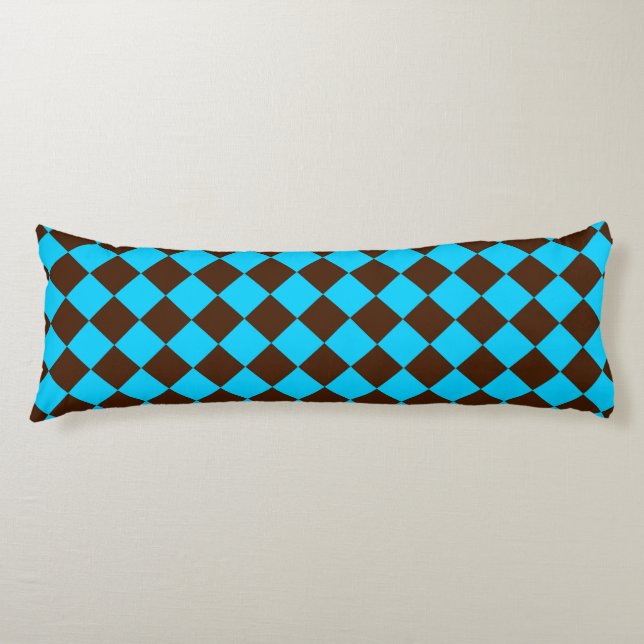 Blue Brown Diamond Chequered Pattern Body Cushion (Front)
