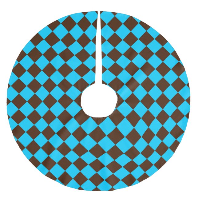 Blue Brown Diamond Chequered Pattern	 Brushed Polyester Tree Skirt (Front)