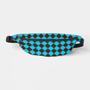 Blue Brown Diamond Chequered Pattern Bum Bags