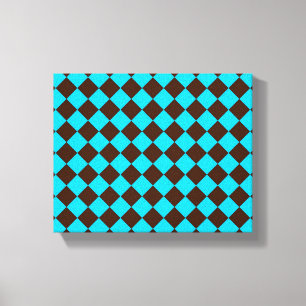 Blue Brown Diamond Chequered Pattern Canvas Print