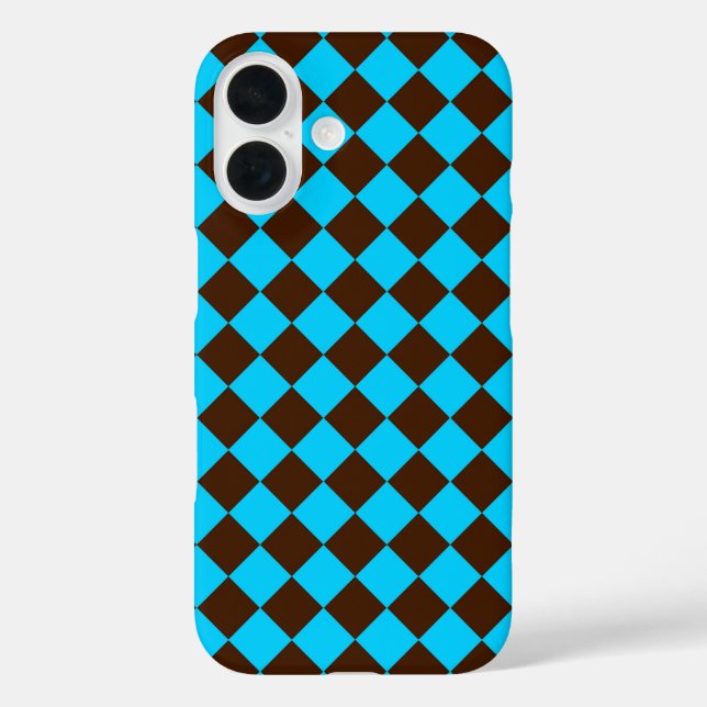 Blue Brown Diamond Chequered Pattern Case-Mate iPhone Case (Back)