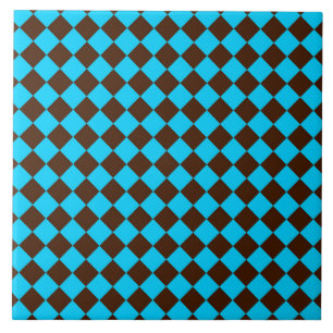 Blue Brown Diamond Chequered Pattern Ceramic Tile