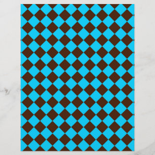 Blue Brown Diamond Chequered Pattern Custom Letterhead