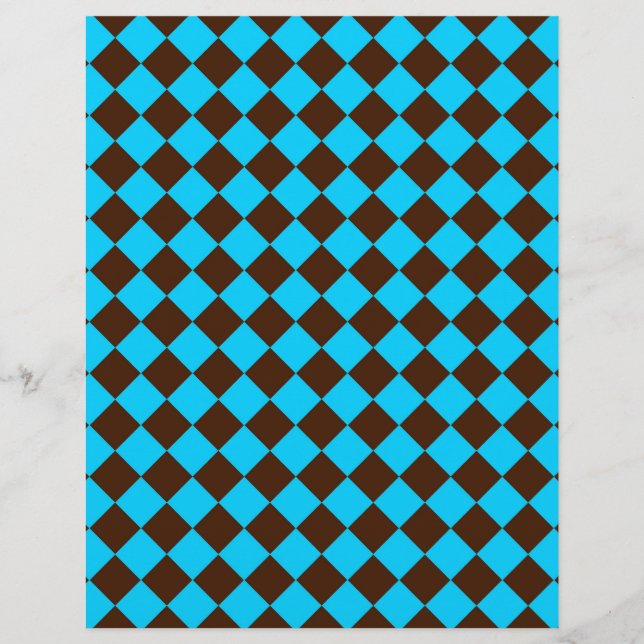 Blue Brown Diamond Chequered Pattern Custom Letterhead (Front)