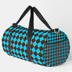 Blue Brown Diamond Chequered Pattern Duffle Bag